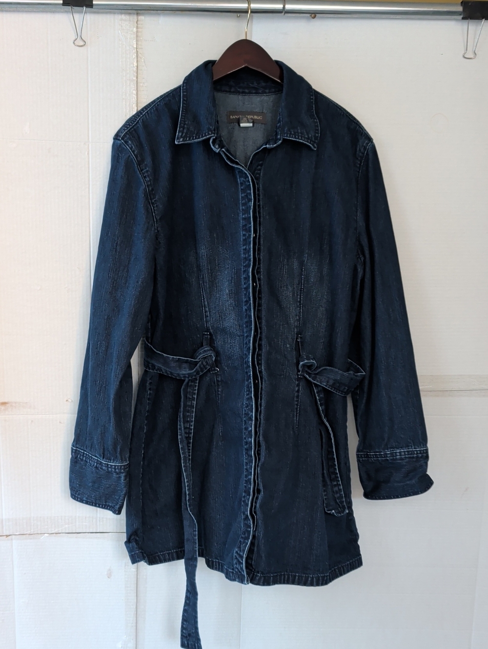 Banana Republic Dark Indigo Denim Belted Trench Coat Jacket SZ XL Casual Chic